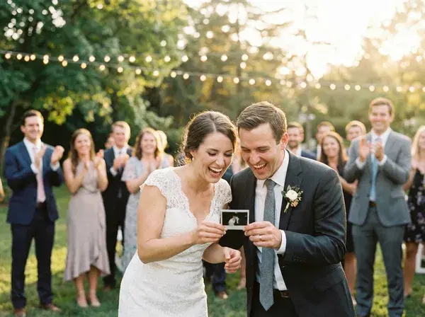 Mariage - les mariés avec leur Polaroid